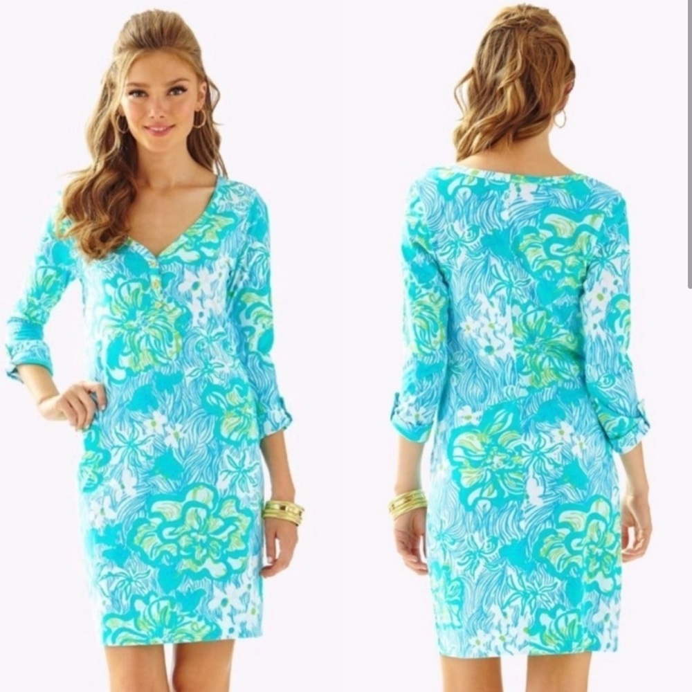 Lilly Pulitzer‎ Palmetto Lagoon Green Wave Rider Henley Dress